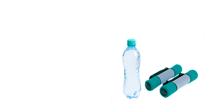 water bottle and pilates mats.