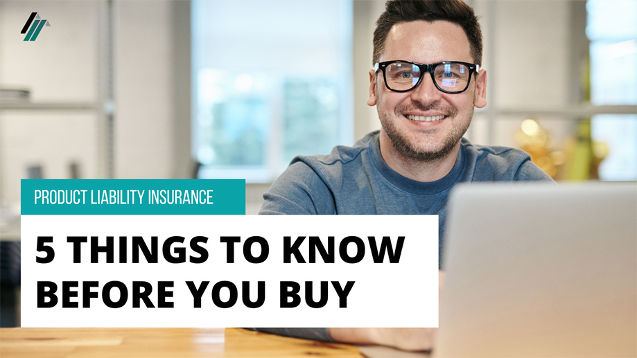 A man is smiling as he learns about product liability insurance.